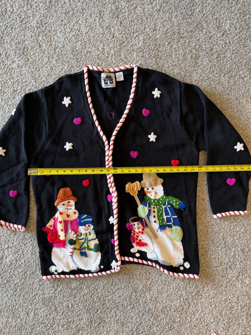 Black Holiday Snowman Sweater Cardigan